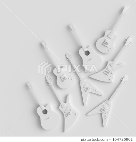 Set of electric acoustic guitars isolated on monochrome background. Set of electric acoustic guitars isolated on monochrome background. 104720901