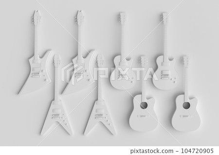Set of electric acoustic guitars isolated on monochrome background. 104720905