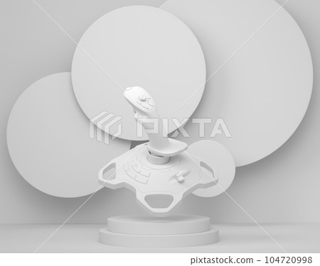 Video game joystick for flight simulator on cylinder podium with step Video game joystick for flight simulator on cylinder podium with step 104720998