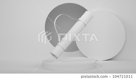 Yoga mat or lightweight foam camping bed roll pad on cylinder podium with steps Yoga mat or lightweight foam camping bed roll pad on cylinder podium with steps 104721011