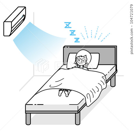 Senior woman sleeping comfortably in an air-conditioned bedroom line drawing Senior woman sleeping comfortably in an air-conditioned bedroom line drawing 104721079
