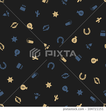 Cowboy freehand drawings seamless pattern. Wild west pattern in doodle style. Hand drawn elements doodles design for wallpapers, wrapping, textile prints, backgrounds. Vector illustration. Cowboy freehand drawings seamless pattern. Wild west pattern in doodle style. Hand drawn elements doodles design for wallpapers, wrapping, textile prints, backgrounds. Vector illustration. 104721151