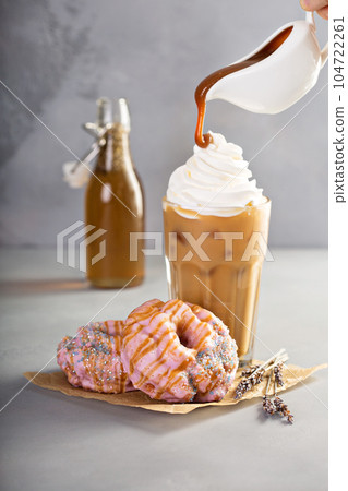 Lavender caramel donuts with coffee 104722261