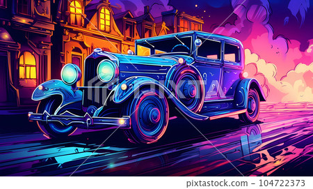 手绘卡通动感的复古汽车车插画 手绘卡通动感的复古汽车车插画 104722373