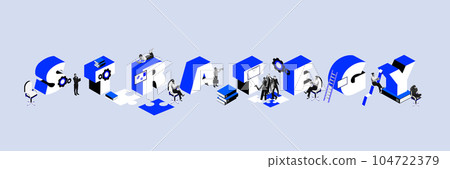 Strategy. Contemporary art collage. Business people, employees working on successful analytics to grow company success Strategy. Contemporary art collage. Business people, employees working on successful analytics to grow company success 104722379