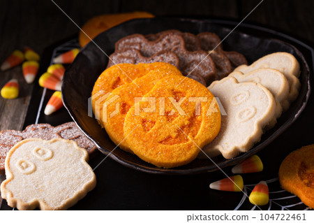 Halloween pumpkin cookies on a plate Halloween pumpkin cookies on a plate 104722461