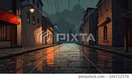 hand drawn cartoon street illustration in the rain hand drawn cartoon street illustration in the rain 104722570