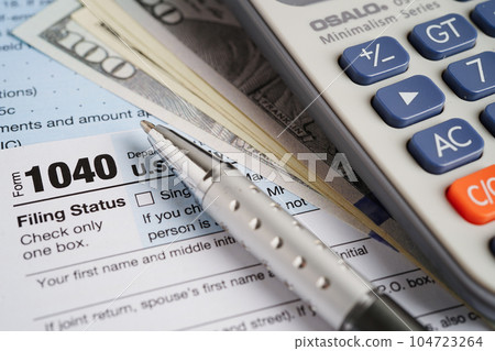 Tax form 1040 U.S. Individual Income Tax Return, business finance concept. Tax form 1040 U.S. Individual Income Tax Return, business finance concept. 104723264