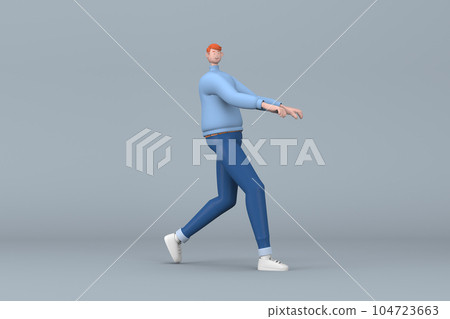 Men in casual clothes are walking. 3D rendering of cartoon characters Men in casual clothes are walking. 3D rendering of cartoon characters 104723663