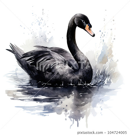 Black swan watercolor. Illustration AI Generative 104724005