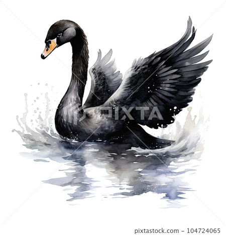 Black swan watercolor. Illustration AI Generative 104724065