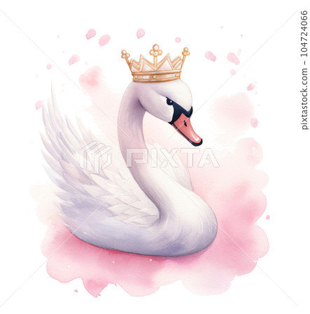 Watercolor swan with crown. Illustration AI Generative 104724066