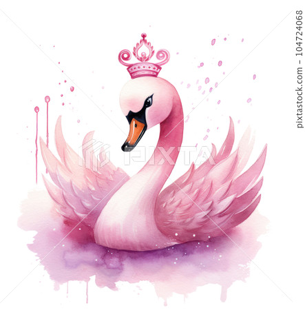 Watercolor swan with crown. Illustration AI Generative Watercolor swan with crown. Illustration AI Generative 104724068