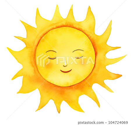 Cute watercolor sun. Illustration AI Generative 104724069