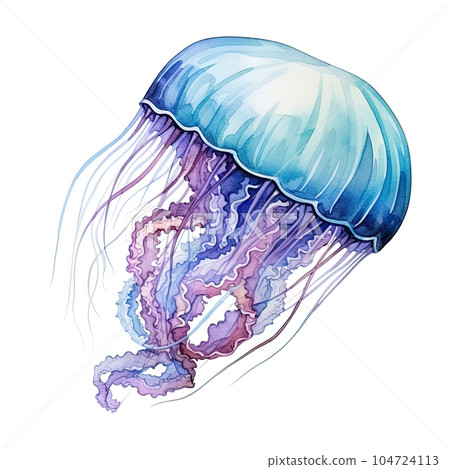 Watercolor jellyfish isolated. Illustration AI Generative 104724113