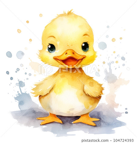 Cute watercolor baby duck. Illustration AI Generative 104724393