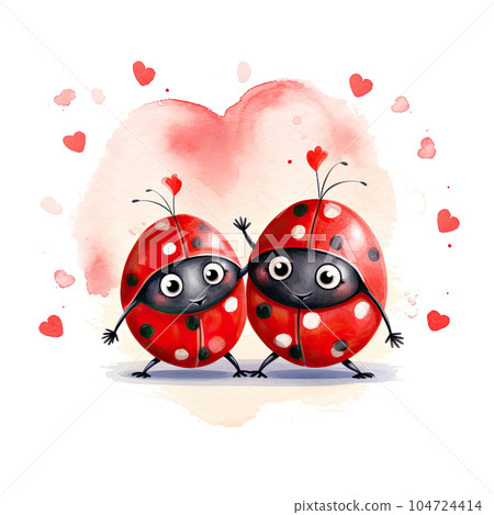 Cute watercolor ladybug couple. Illustration AI Generative Cute watercolor ladybug couple. Illustration AI Generative 104724414