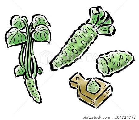 帶葉子和磨碎的刷子觸摸插圖的芥末 帶葉子和磨碎的刷子觸摸插圖的芥末 104724772