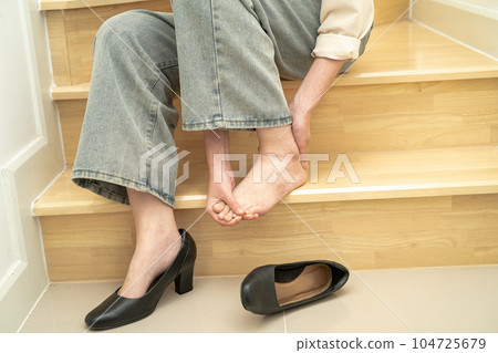Asian lady woman patient fall down the stairs because slippery surfaces 104725679