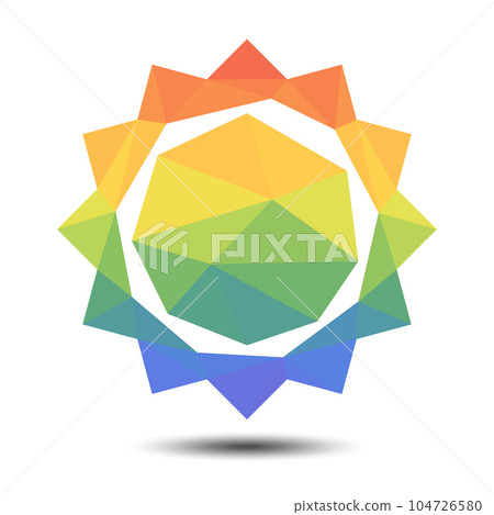 Polygon Sun with rainbow colors Icon on white background 104726580