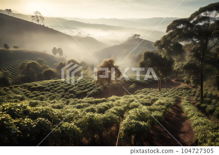 AI generative image of coffee plantation in Gonduras 104727305