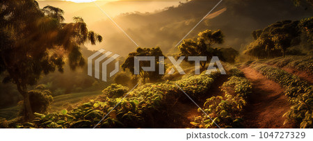 AI generative image of coffee plantation in Colombia 104727329