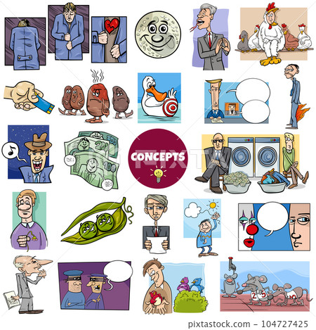 cartoon concepts or metaphors with comic characters big set 104727425