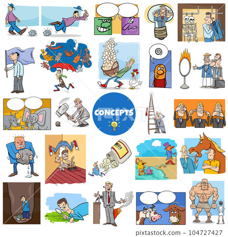 cartoon concepts or metaphors with comic characters big set 104727427