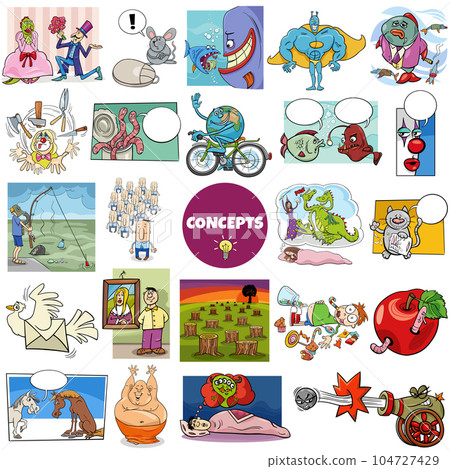 cartoon concepts or metaphors with comic characters big set 104727429
