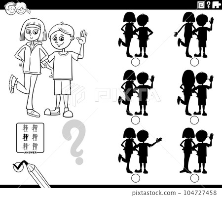 educational shadows game with girl and boy coloring page educational shadows game with girl and boy coloring page 104727458