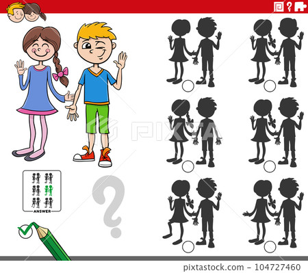 educational shadows game with girl and boy characters educational shadows game with girl and boy characters 104727460