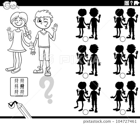 educational shadows game with girl and boy coloring page 104727461