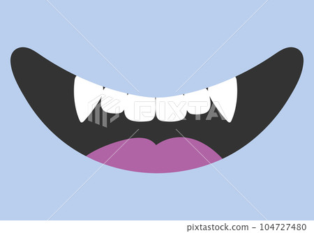 Cartoon smiling mouth with fangs. Monsters or a vampire smile. Cute hand drawn smile. Vector illustration Cartoon smiling mouth with fangs. Monsters or a vampire smile. Cute hand drawn smile. Vector illustration 104727480