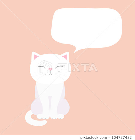 Cartoon white cat sitting with a blank speech bubble. Speech balloon with a copy space for a text. Vector illustration Cartoon white cat sitting with a blank speech bubble. Speech balloon with a copy space for a text. Vector illustration 104727482