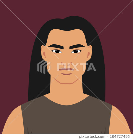 Young indigenous man in a shirt. Portrait of native American ethnicity. Full face abstract male avatar in flat style. Vector art Young indigenous man in a shirt. Portrait of native American ethnicity. Full face abstract male avatar in flat style. Vector art 104727495