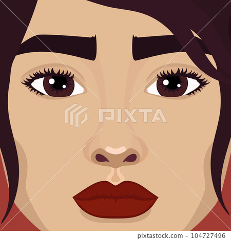 Beautiful Latin or Hispanic girls face close up. Woman with brown hair and brown eyes. Vector illustration Beautiful Latin or Hispanic girls face close up. Woman with brown hair and brown eyes. Vector illustration 104727496