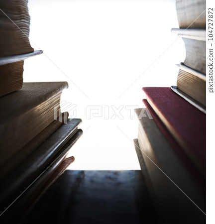 Old books on shelf. Ancient background 104727872