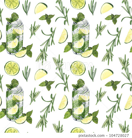 Watercolor seamless pattern, cocktail glasses:mojito,tequila, lime,matcha,cucumber. Hand-drawn illustration isolated on white background. Perfect for recipe lists with alcoholic drinks, for cafe Watercolor seamless pattern, cocktail glasses:mojito,tequila, lime,matcha,cucumber. Hand-drawn illustration isolated on white background. Perfect for recipe lists with alcoholic drinks, for cafe 104728027