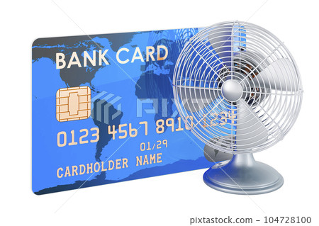 Table fan with credit card, 3D rendering 104728100