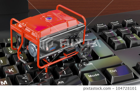 Gasoline generator on the keyboard, 3D rendering 104728101
