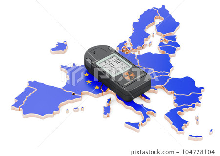 European Union map with radiation dosimeter, 3D rendering 104728104
