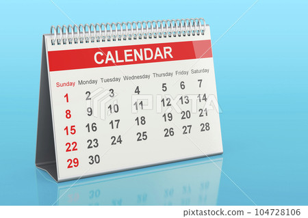 Desk Calendar on blue background, 3D rendering 104728106