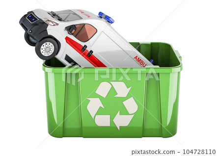 Recycling trashcan with ambulance van, 3D rendering 104728110