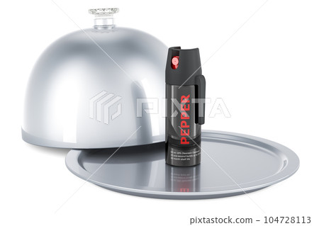 Restaurant cloche with pepper spray. 3D rendering Restaurant cloche with pepper spray. 3D rendering 104728113