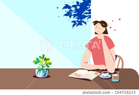 一位女士在咖啡館喝咖啡時閱讀雜誌放鬆身心 一位女士在咖啡館喝咖啡時閱讀雜誌放鬆身心 104728225