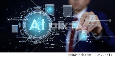 Artificial Intelligence (AI),on the big data network, Digital transformation technology strategy, internet of things. transformation of ideas and the adoption of technology in business in the digital 104728314