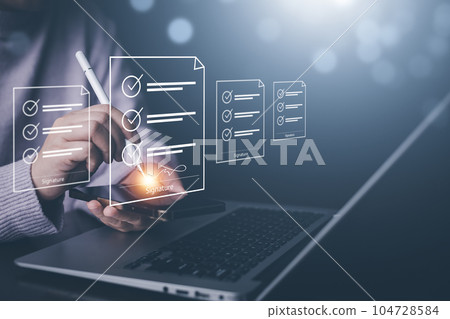 Signing electronic documents on digital documents Online, businessman with contract Electronic signature, e-signing, digital document management, paperless office, signing business contract concept, Signing electronic documents on digital documents Online, businessman with contract Electronic signature, e-signing, digital document management, paperless office, signing business contract concept, 104728584
