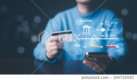 Smartphone and Online Banking apps, business people using finance and banking on the internet, and Commercial e-commerce technology. Digital online payment and shopping on the network connection. 104728593