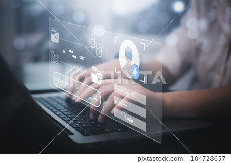 Cyber security and Security password login online concept Hands typing and entering username and password of social media, log in with smartphone to an online bank account, data protection hacker Cyber security and Security password login online concept Hands typing and entering username and password of social media, log in with smartphone to an online bank account, data protection hacker 104728657