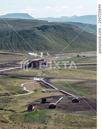 Panoramic image of Hellisheidi geothermal power plant in Iceland 104728844